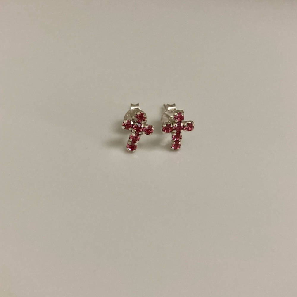 Pink Gemstone Cross Earrings